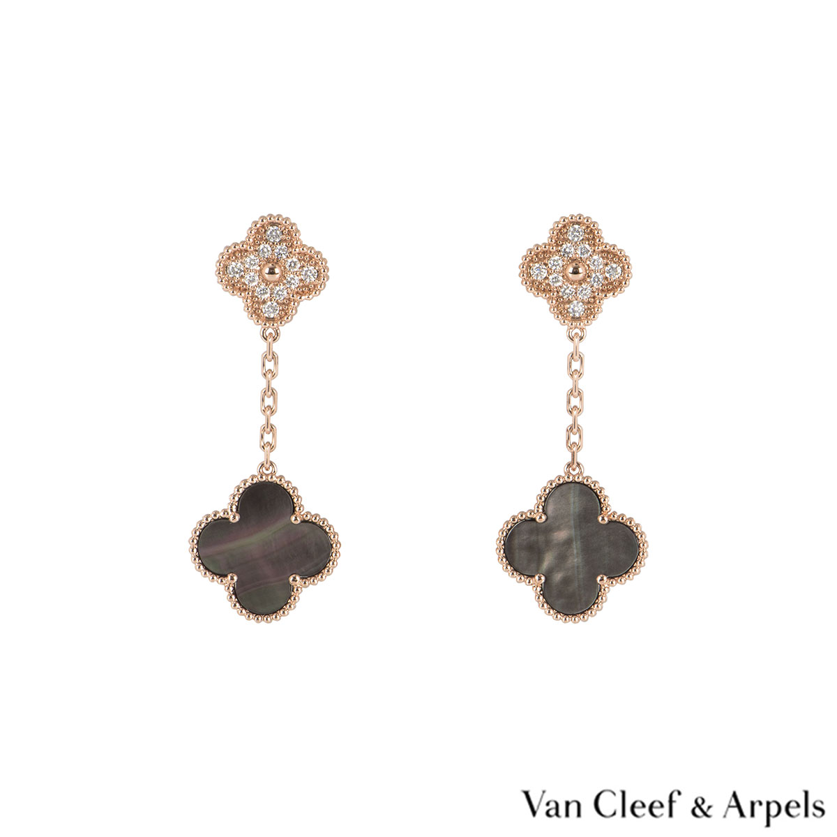 Magic Alhambra earrings, 2 motifs 18K rose gold, Diamond, Mother-of-pearl- Van  Cleef & Arpels
